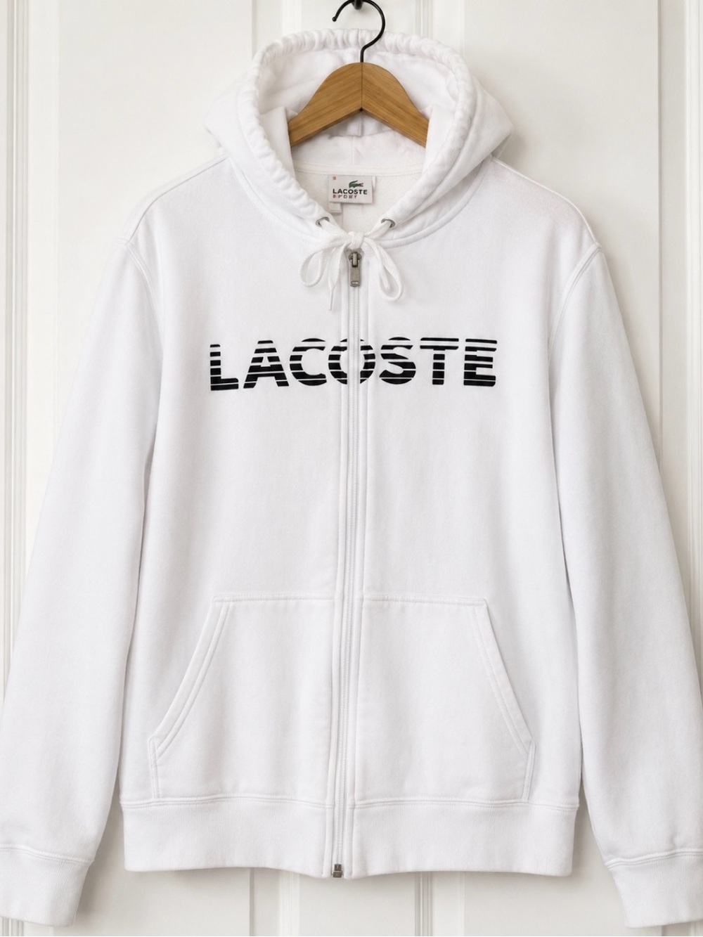 Lacoste Sport White Zip Hoodie Sweatshirt Golf Tennis Athletic Preppy